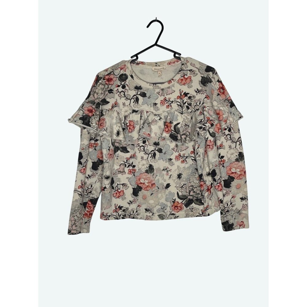 Rebecca‎ Taylor Long Sleeve Lua Ruffle Floral Pullover 100% Cotton Cream Small